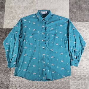 Vintage Gap Clothing Co Equestrian AOP Horse Button Up Shirt Womens Size M Green